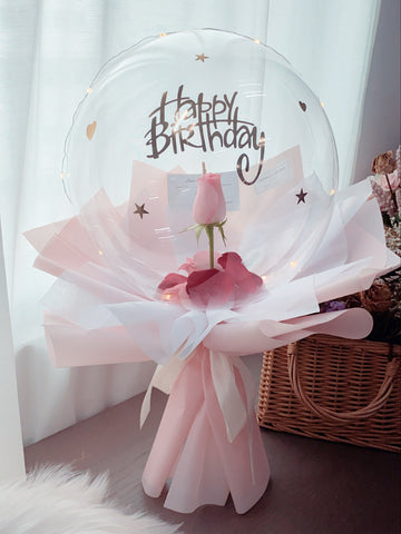 fresh pink rose balloon bouquet