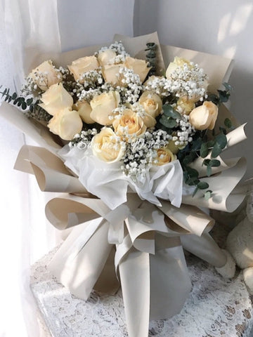 Fresh Yellow Roses & Baby Breath Bouquet