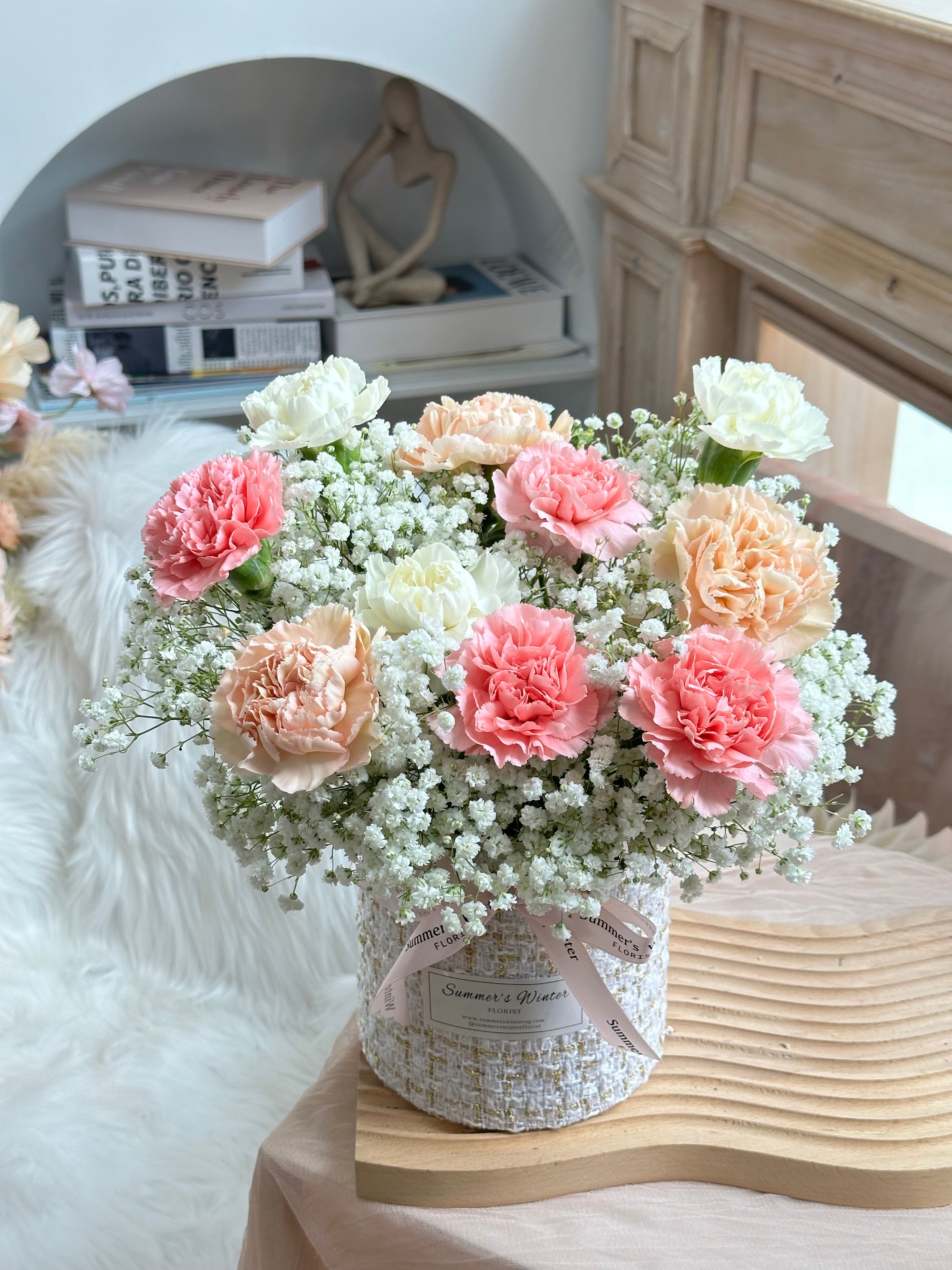Carnations Tweed Box | Carnation Bouquet Singapore