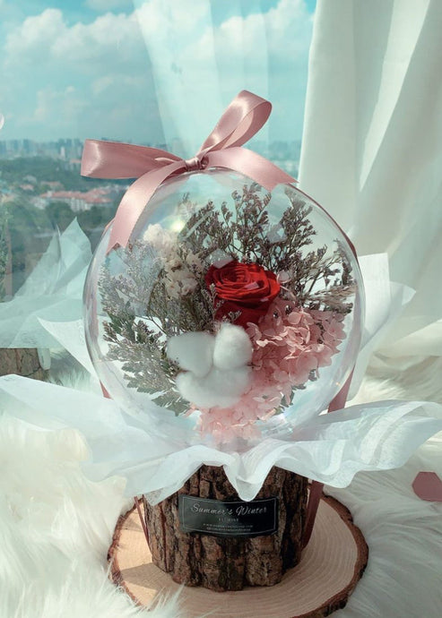 Preserved rose crystal ball keepsake gift for Sentosa flower delivery
