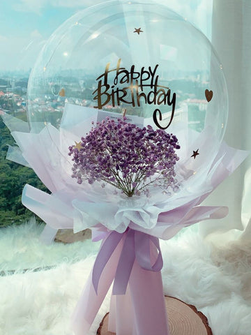 Purple Baby’s Breath Balloon Bouquet [Large]