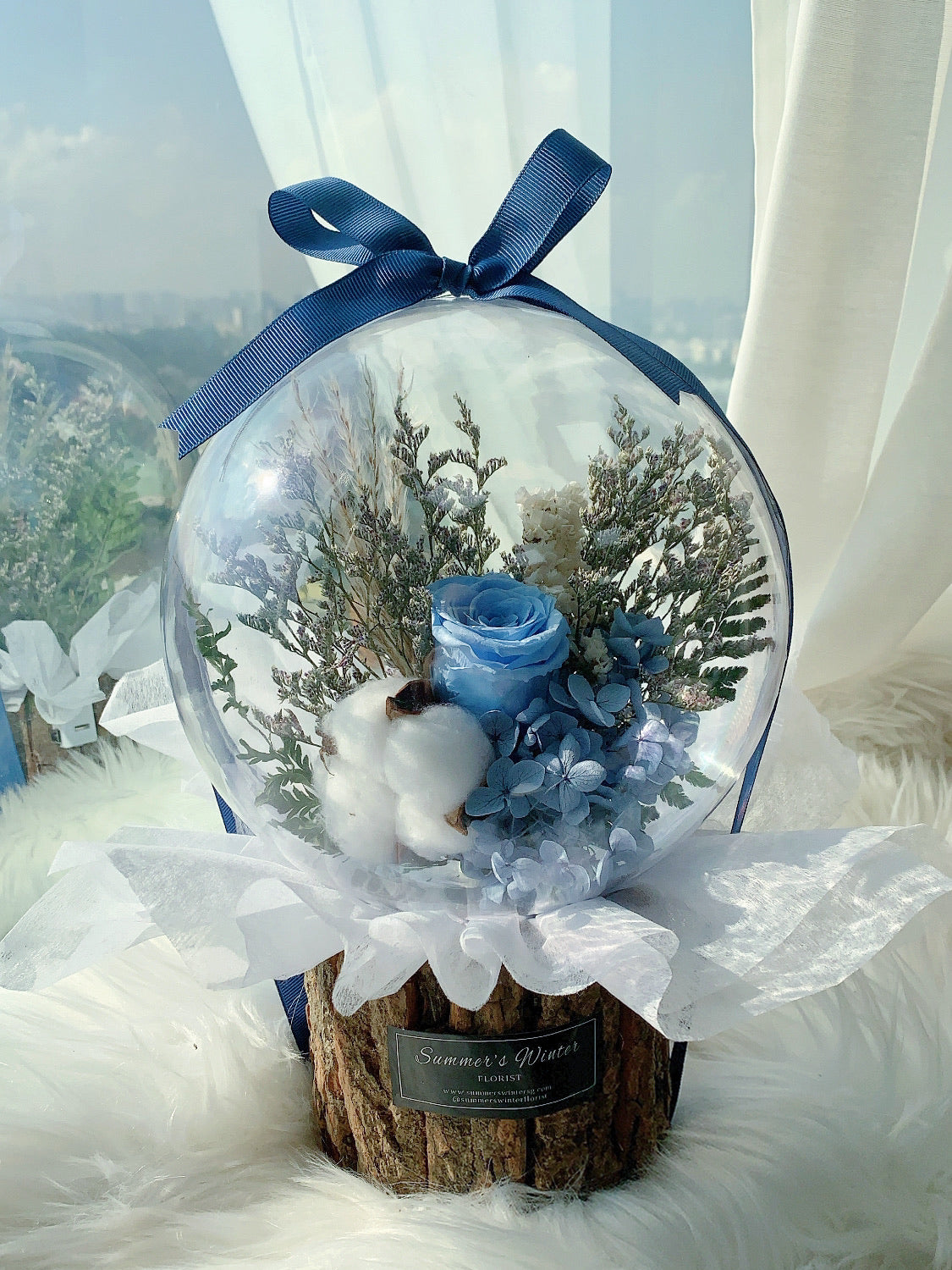 Blue Preserved Rose Crystal Ball