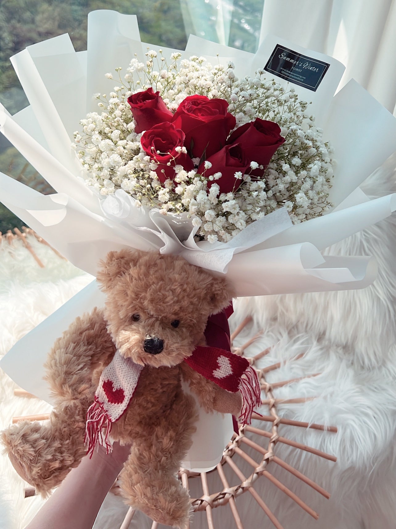Roses & bear bouquet