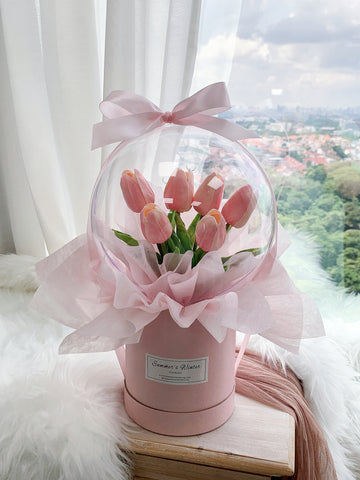 Baby Pink Tulip Acrylic Crystal Ball Bouquet