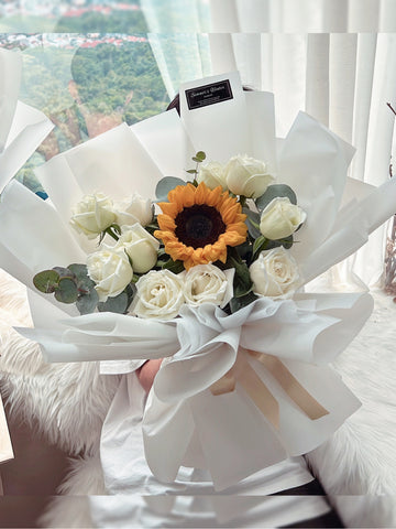 White Rose & Sunflower Bouquet
